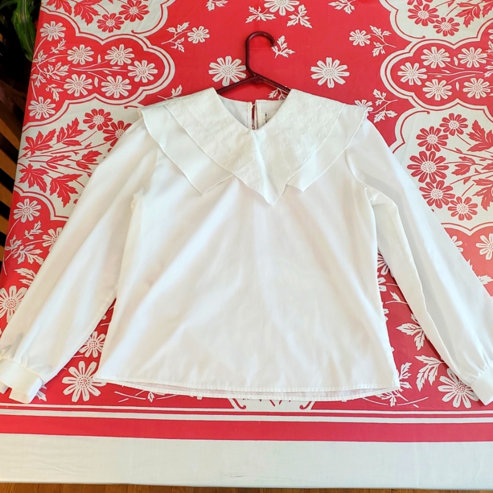Vintage Embroidered White Collar Cottagecore Top